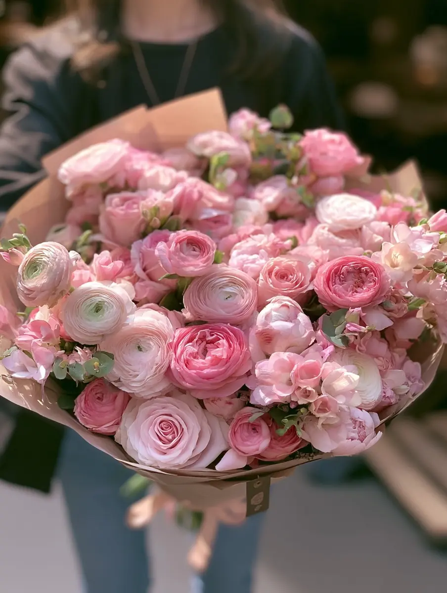 Ranunculus Peonies Freesias Bouquet Midjourney提示词