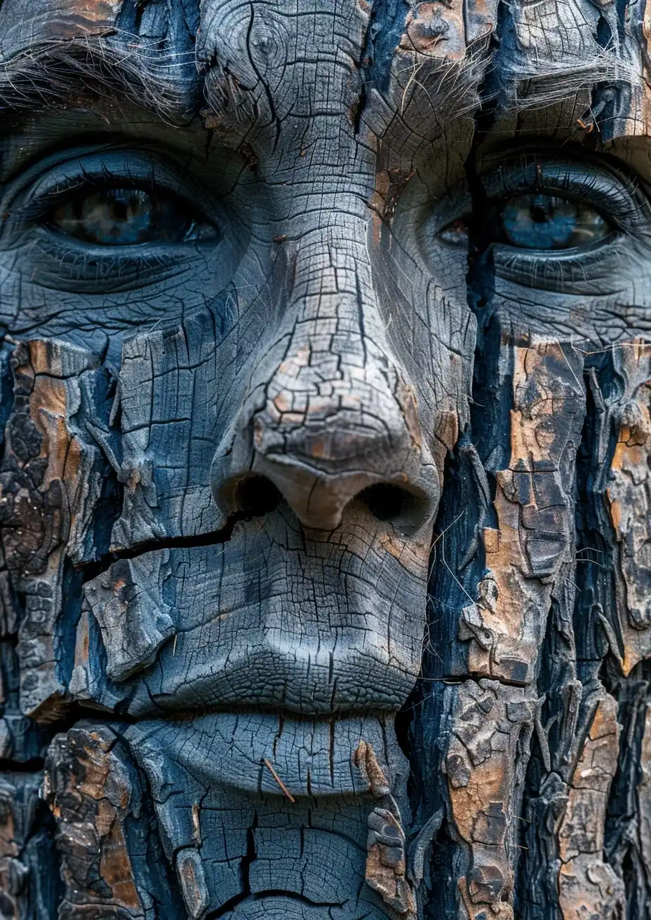 Cinematic Oak Wood Face Midjourney提示词