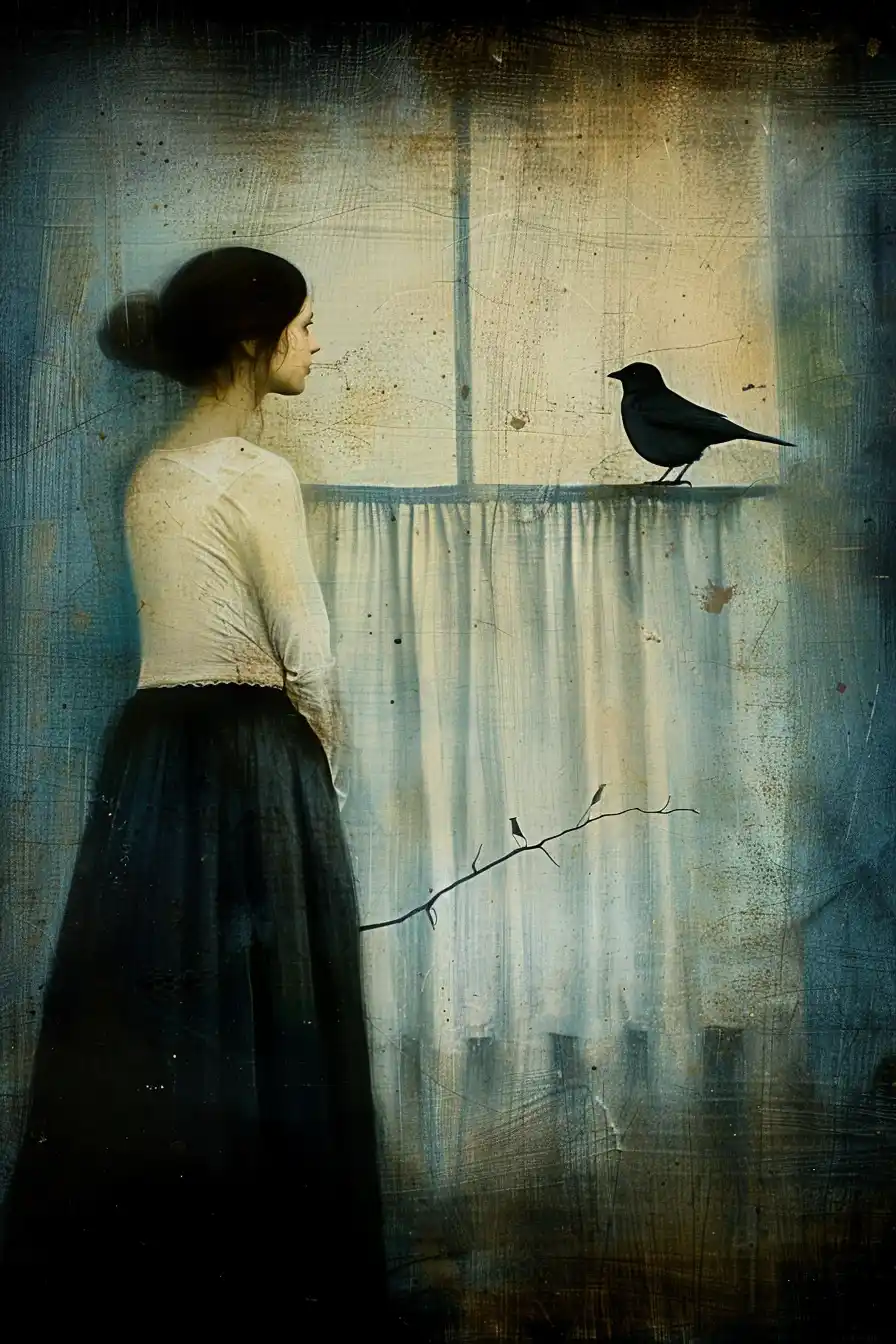 Minimalist Woman and Bird Midjourney提示词