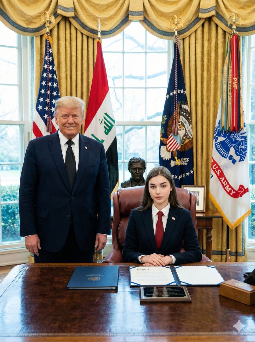 Formal Portrait: Donald Trump and Young Woman in Oval Office Nano Banana提示词