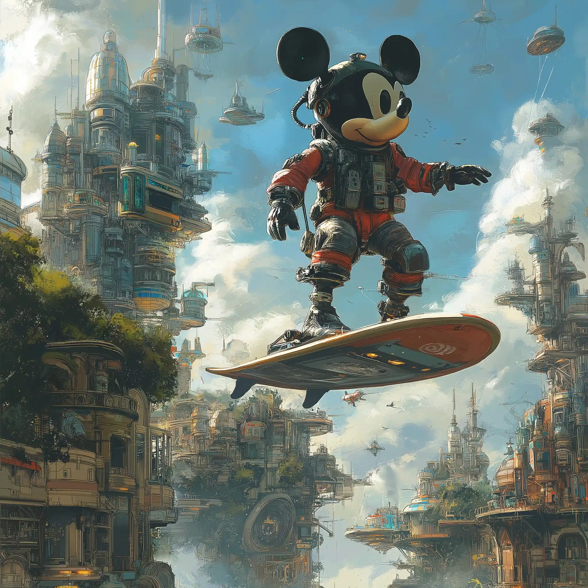 Futuristic Hoverboard Cityscape Midjourney提示词