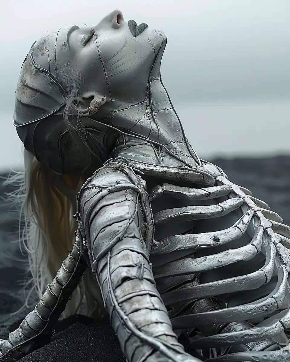 Golden Woman on Black Sand Midjourney提示词