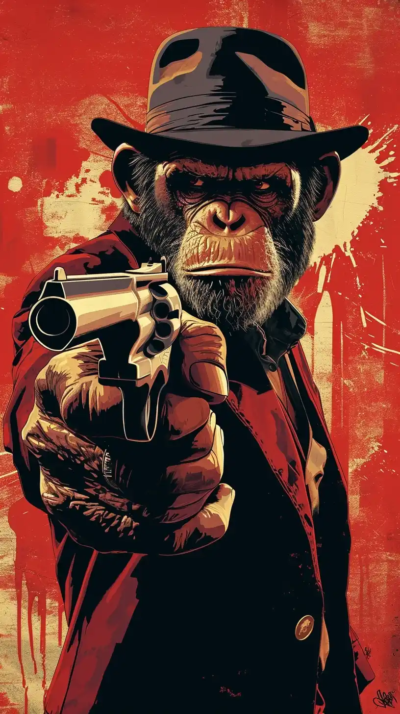 Retro Monkey Gunfighter Midjourney提示词