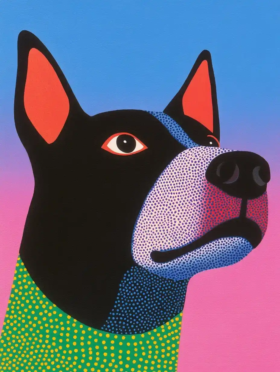 Colorful Dog on Background Midjourney提示词