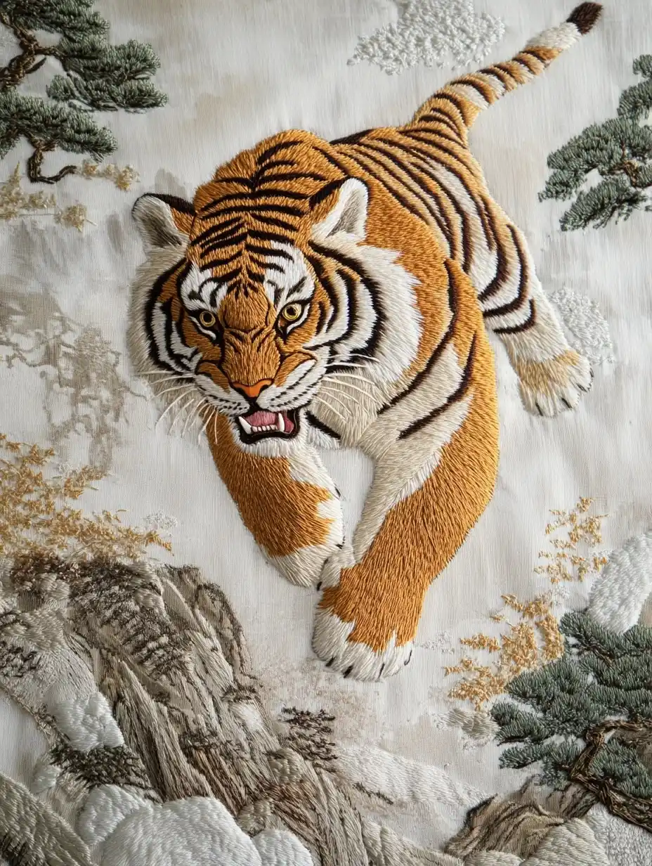 Chinese Embroidery of Tiger Midjourney提示词