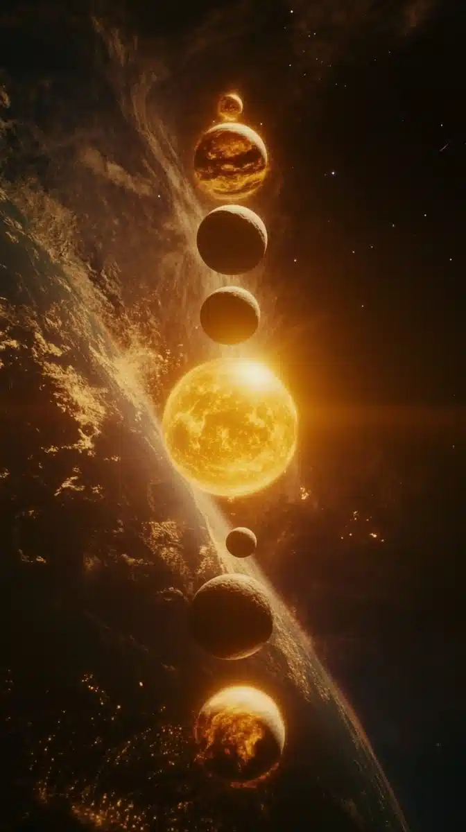 Realistic Line of Planets Midjourney提示词