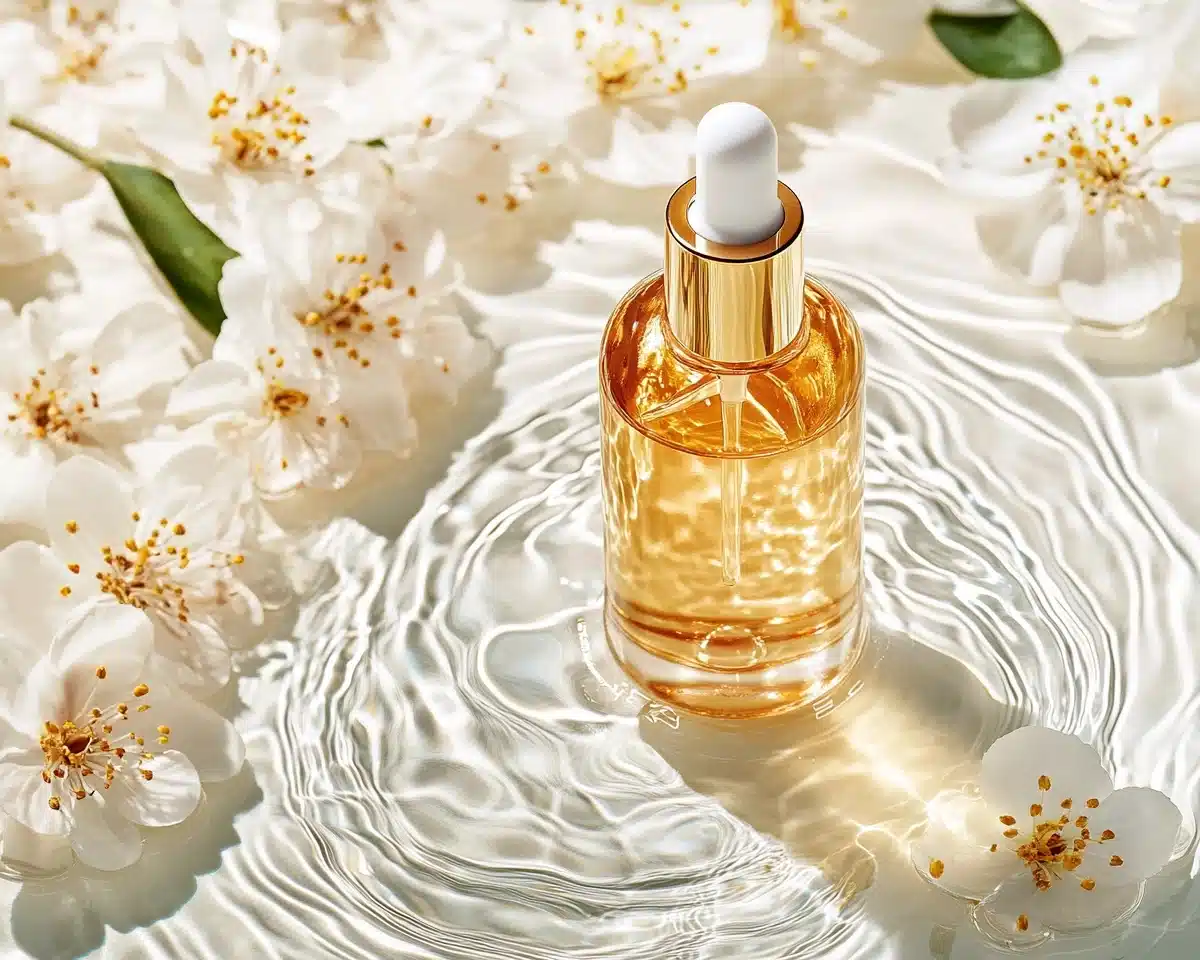 Cinematic Skincare Elixir Display Midjourney提示词