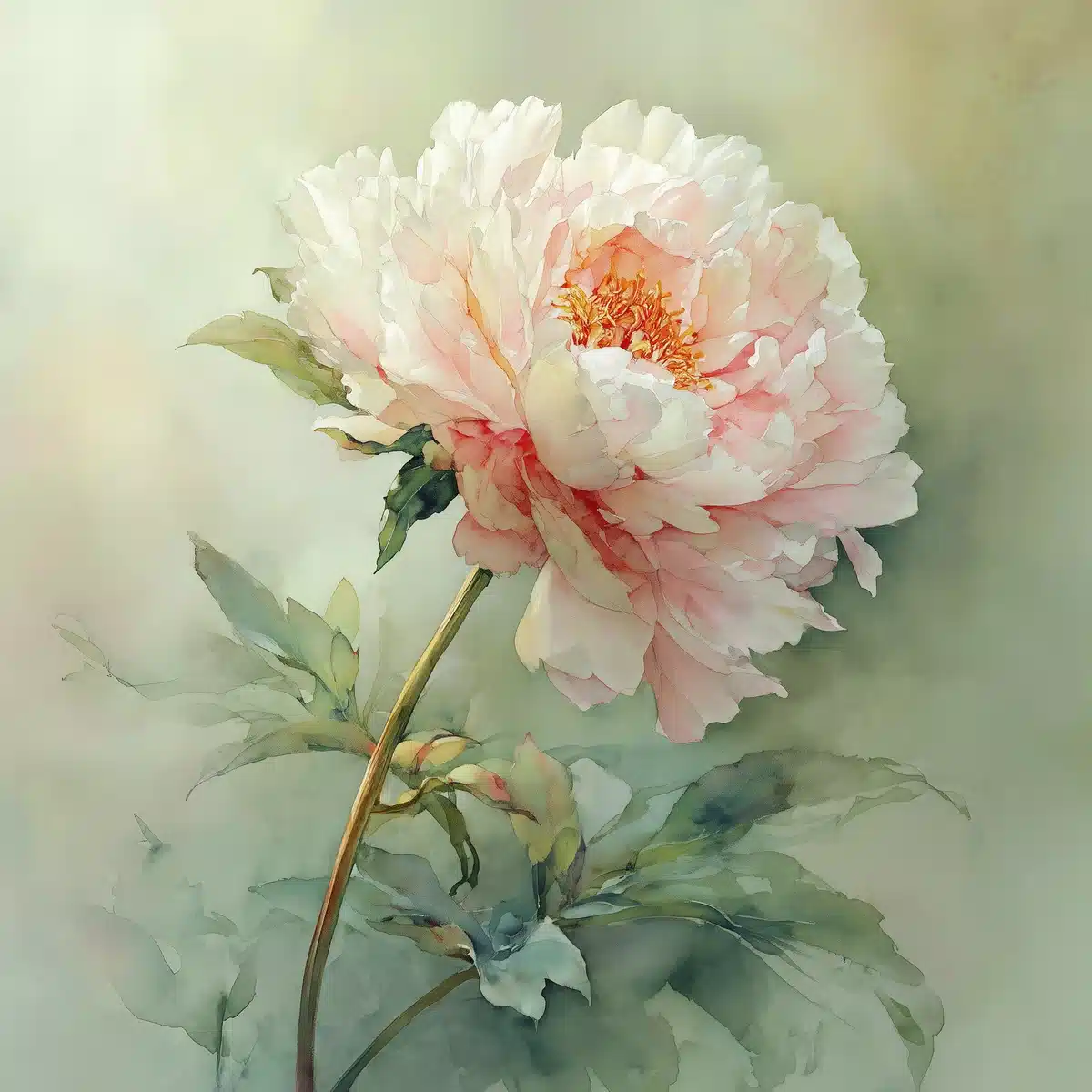 Watercolor Peony Botanical Illustration Midjourney提示词