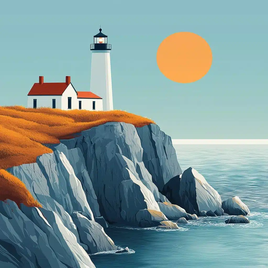 Vibrant Lighthouse Cliff Vector Midjourney提示词