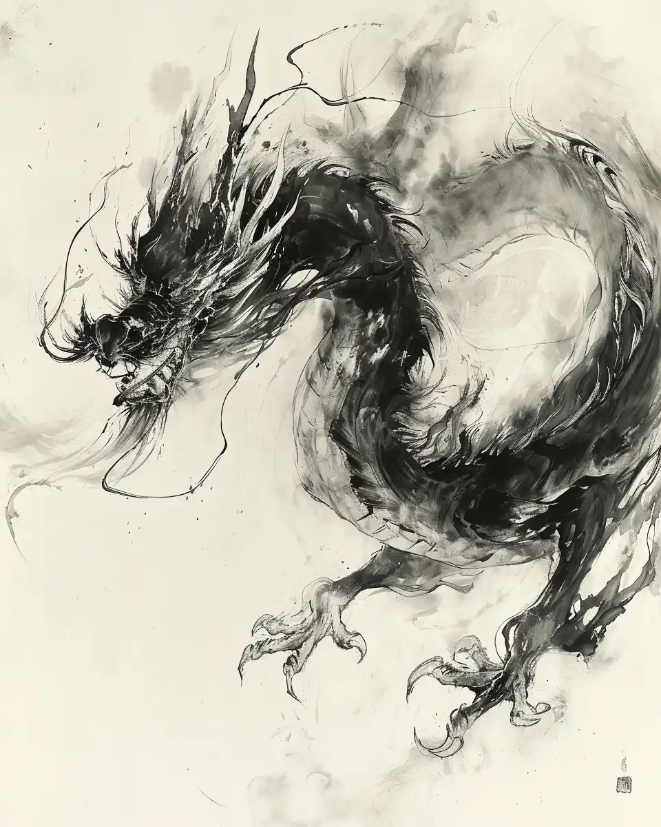 Colorful Dragon in Ink Midjourney提示词