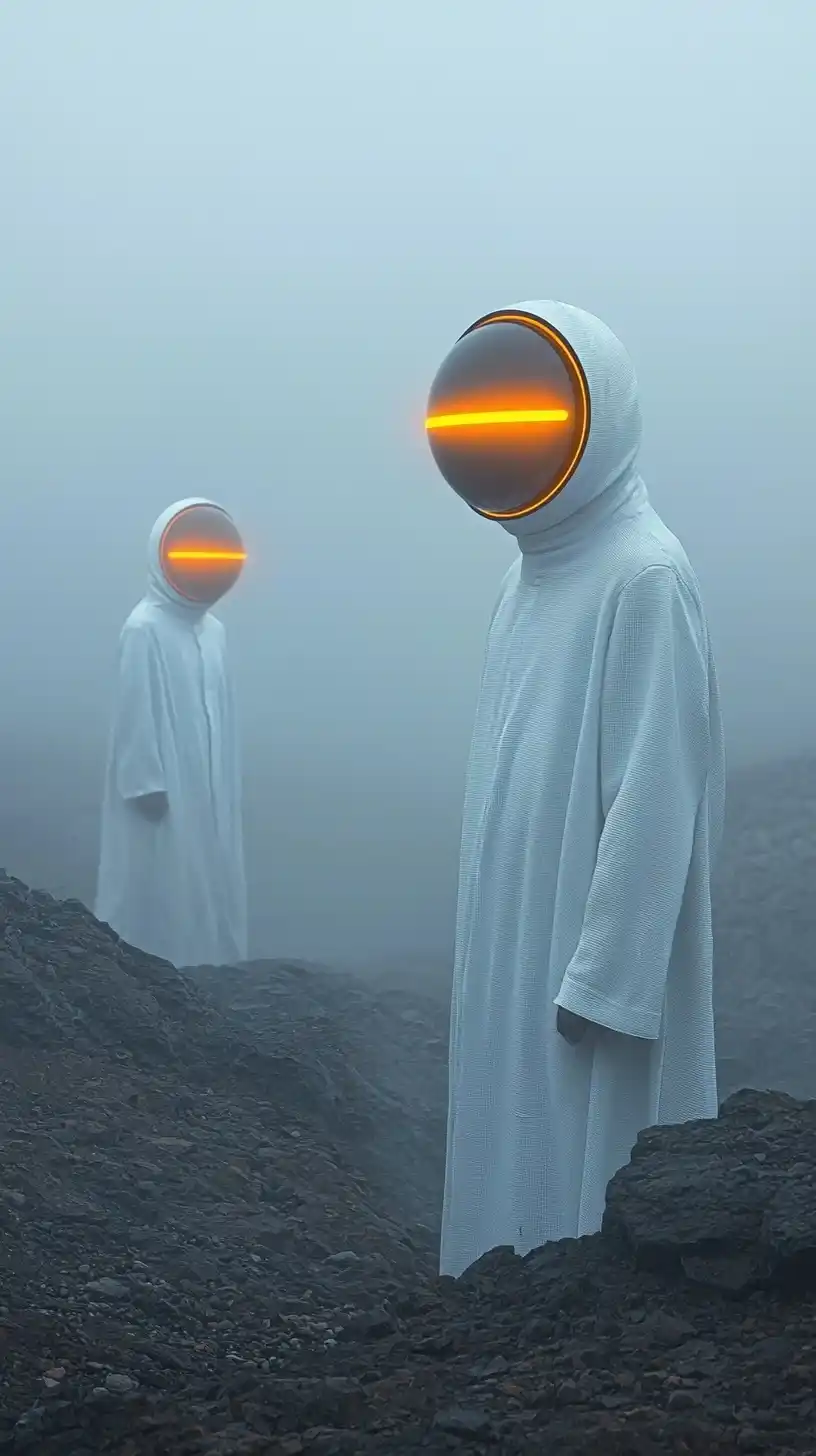 Cinematic Foggy Landscape Figures Midjourney提示词