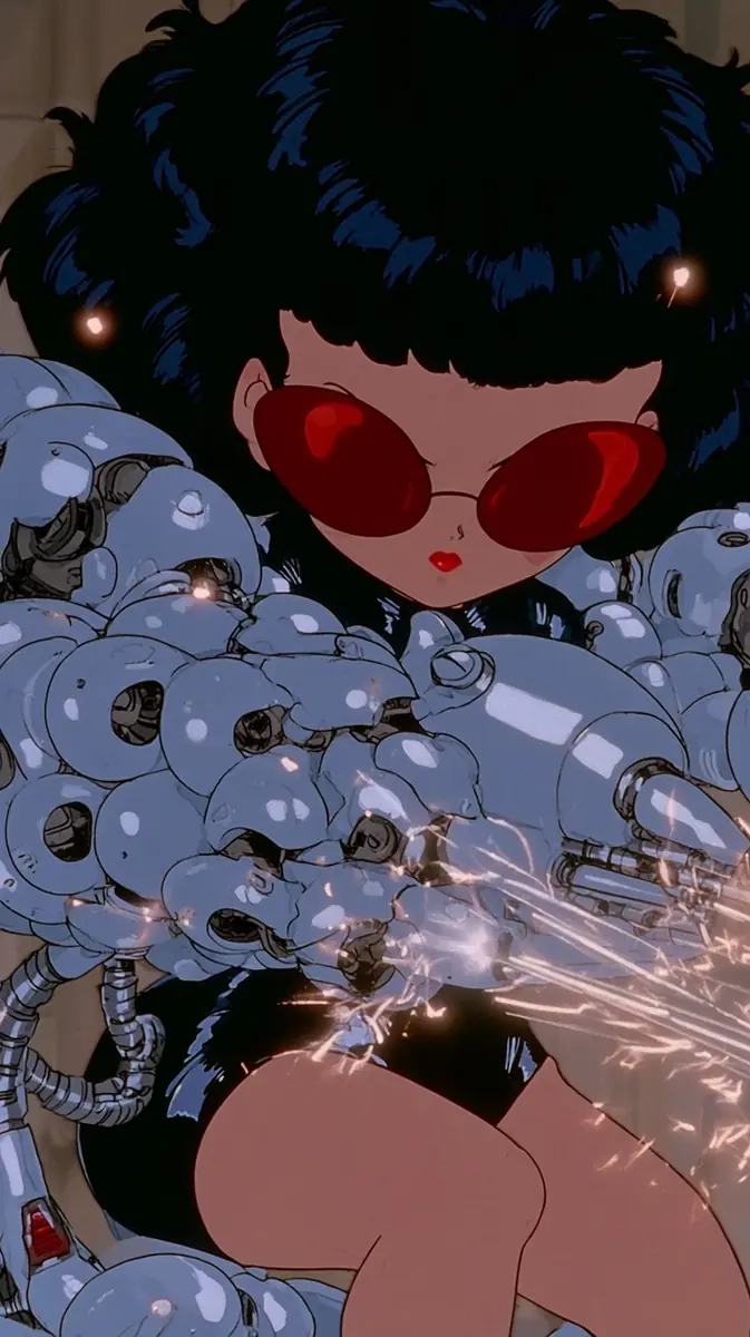 Retro Anime Cyborg Female Midjourney提示词