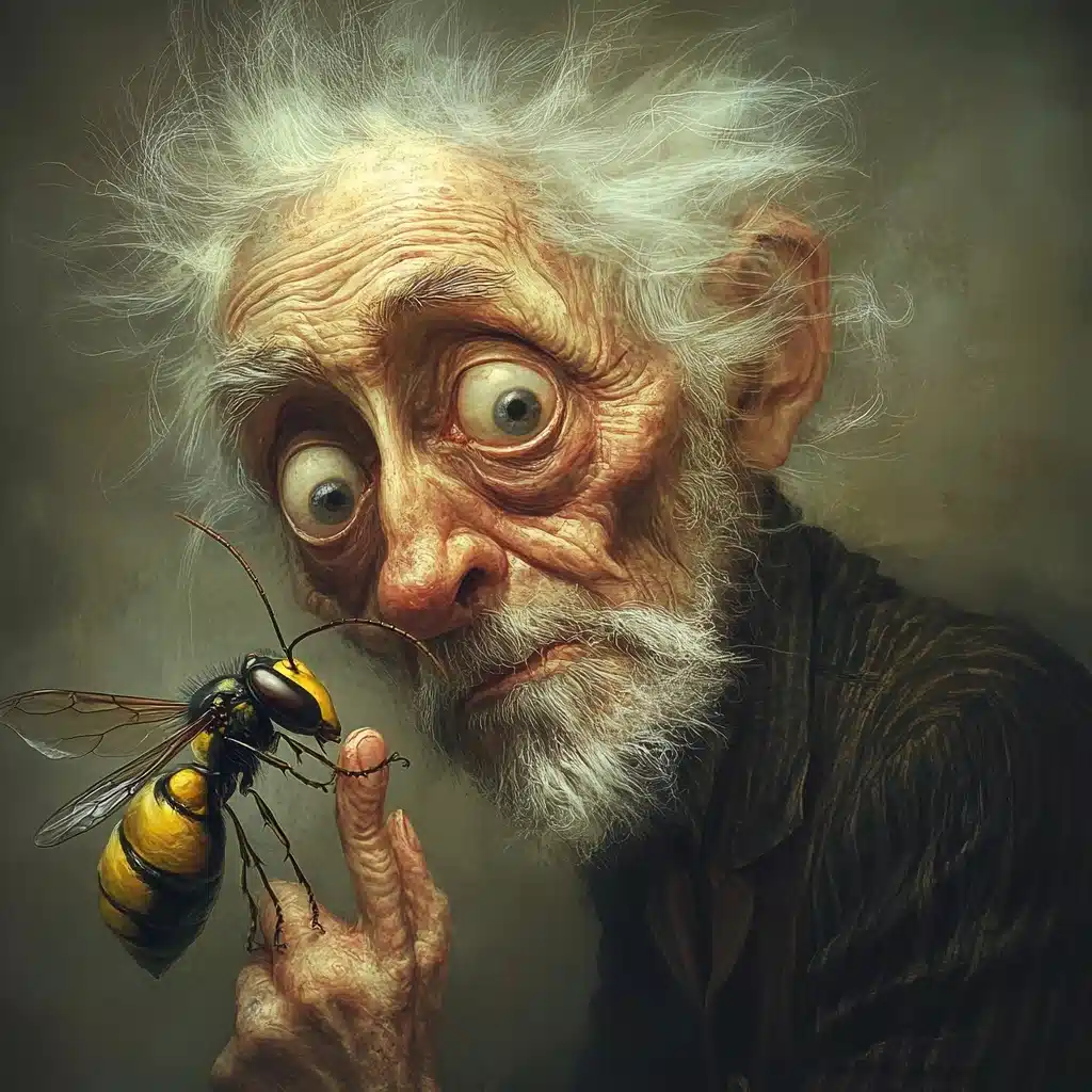 Surreal Elderly Man and Wasp Midjourney提示词