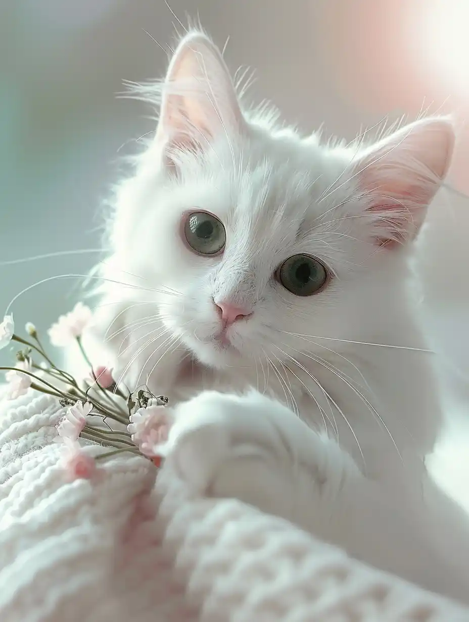 Raw White Cat Portrait Midjourney提示词