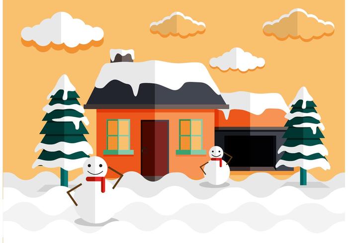 原木小屋雪矢量