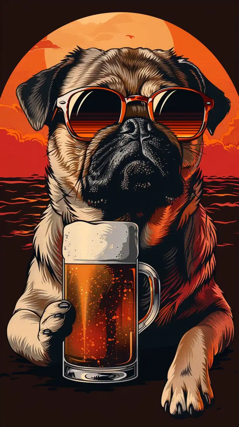 Vector Pug Beach Brew Midjourney提示词