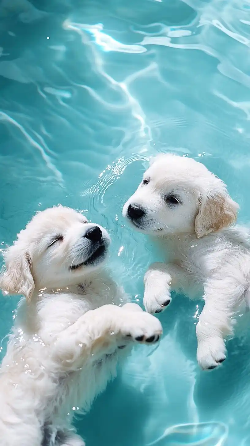 Puppies Playing on Water Midjourney提示词