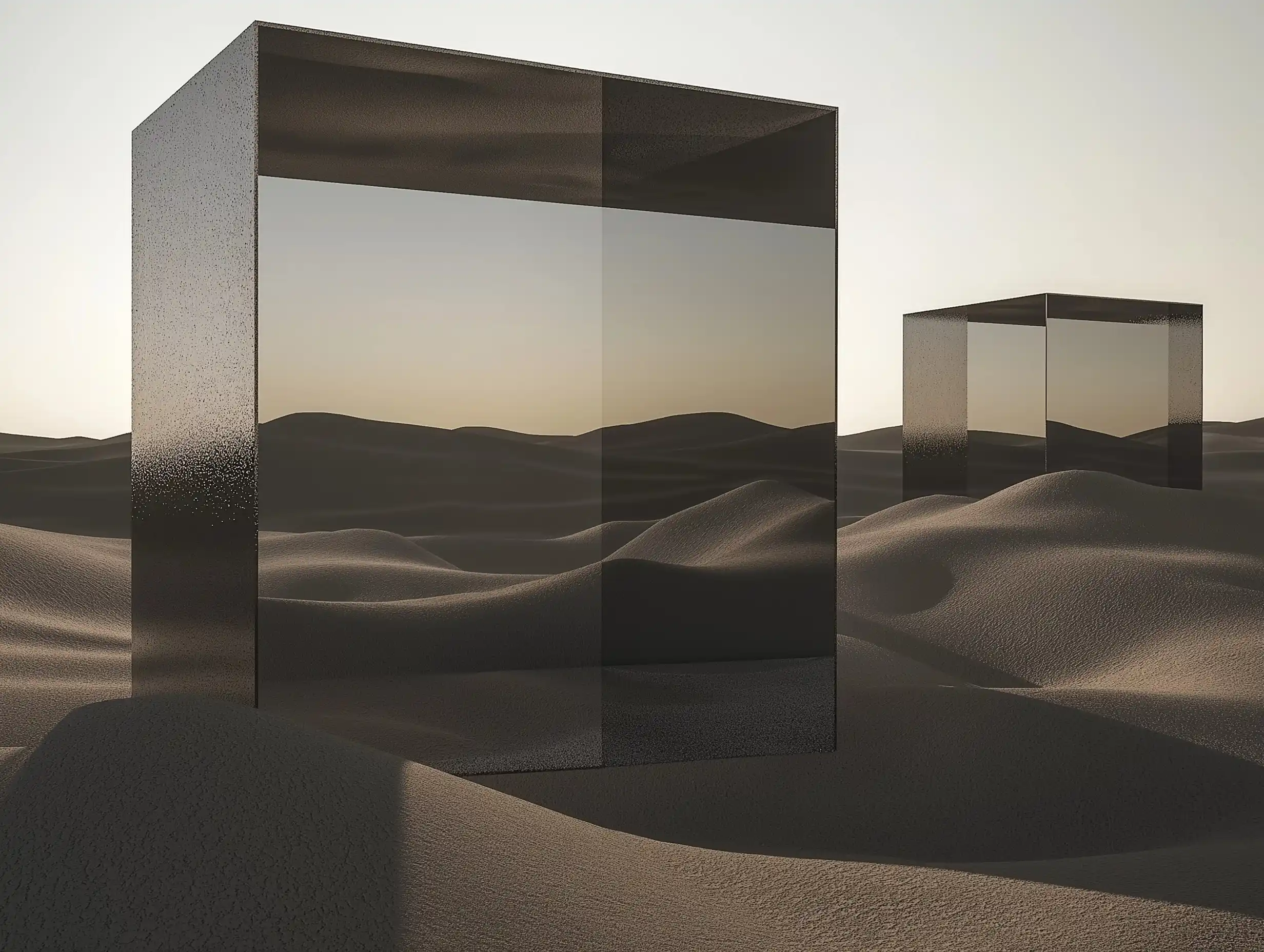 Surreal Desert with Mirrors Midjourney提示词