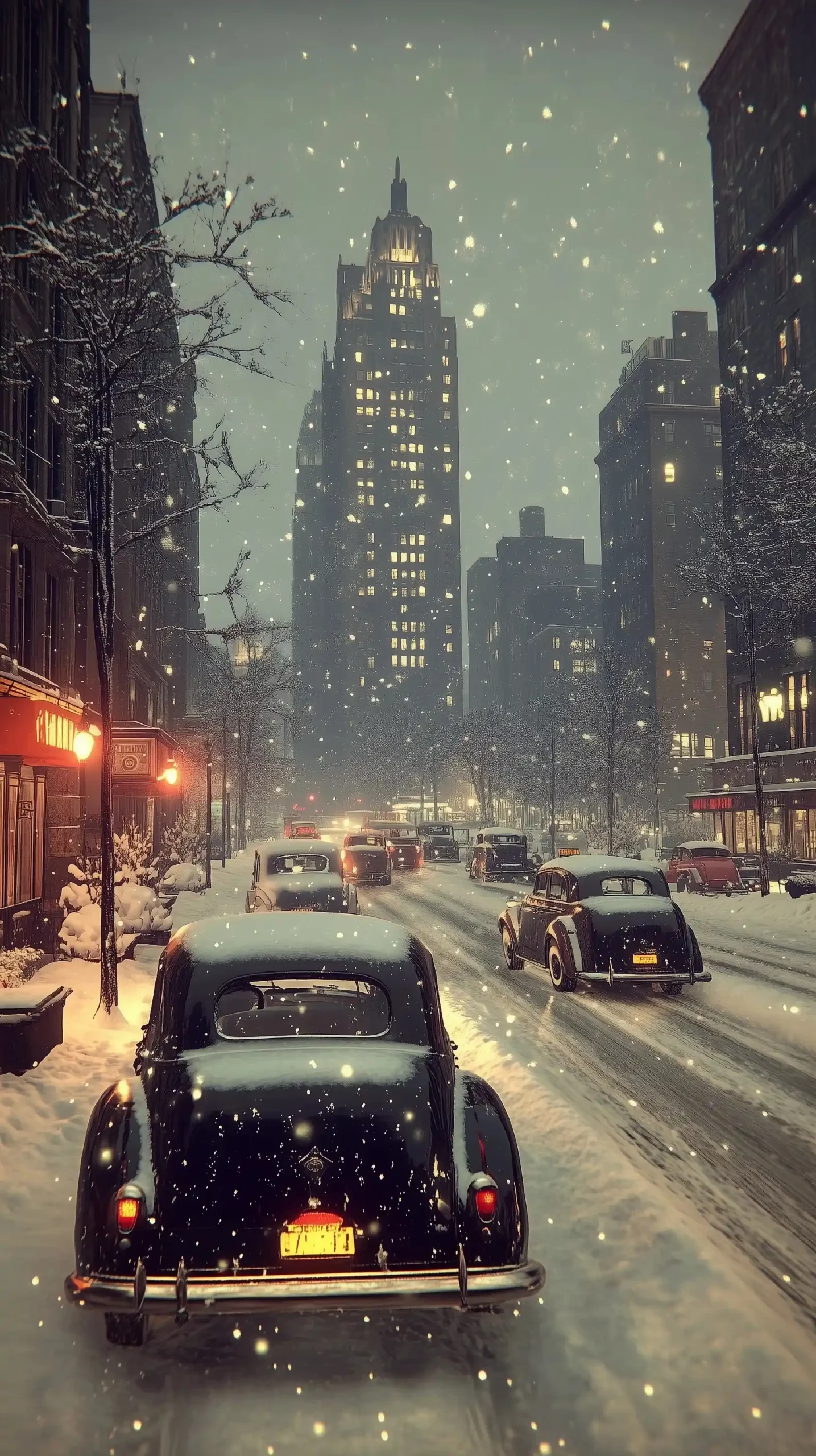 Vintage Snowy Cityscape Midjourney提示词