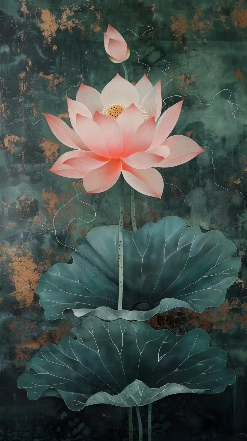 Lotus Embroidery in Gilt Midjourney提示词