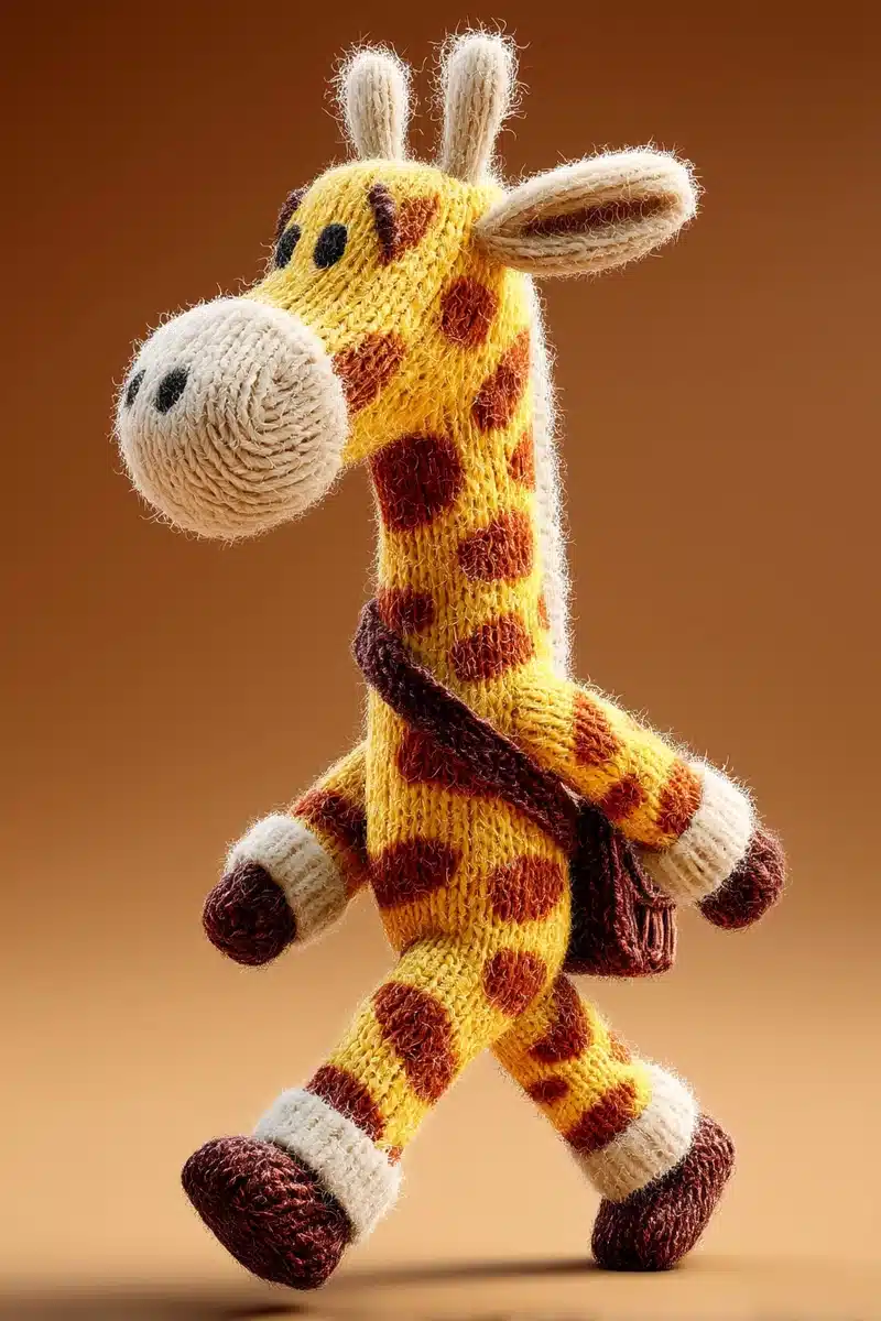 Cartoon Knitted Giraffe Walking Midjourney提示词