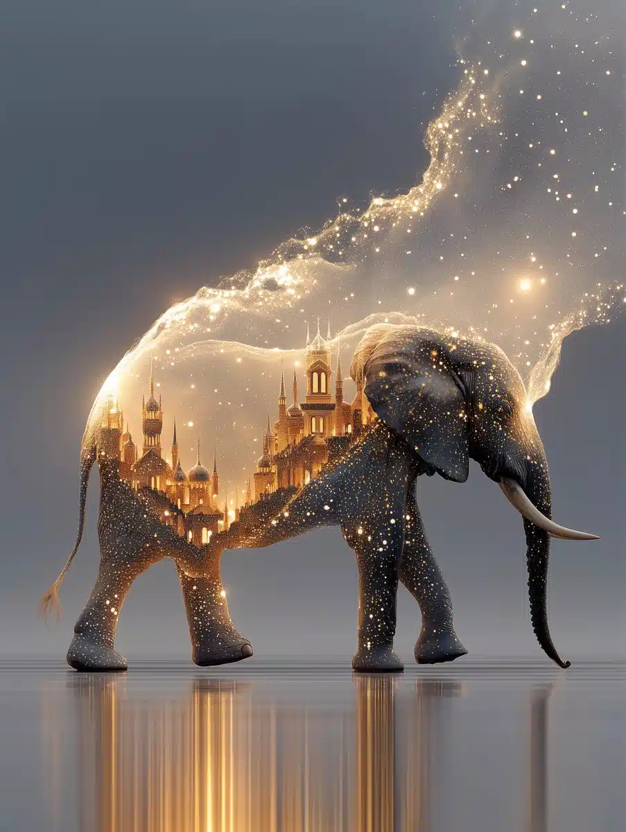 Surreal Elephant Among Stars Midjourney提示词