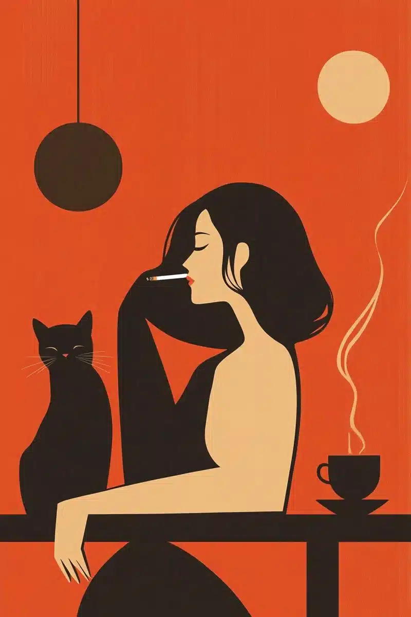 Minimalist Woman with Cat Midjourney提示词