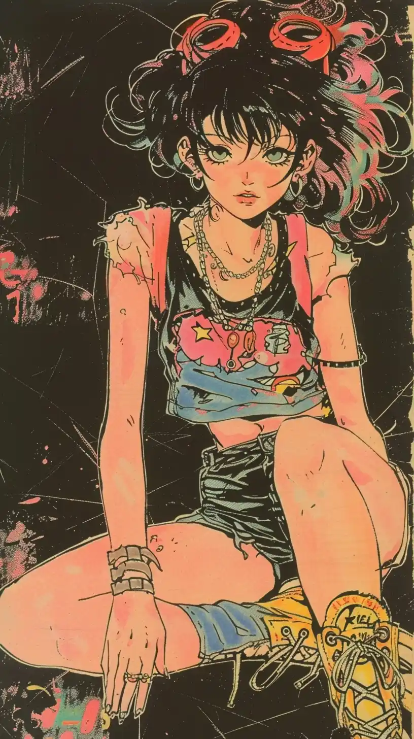 Retro Punk Girl Anime Midjourney提示词