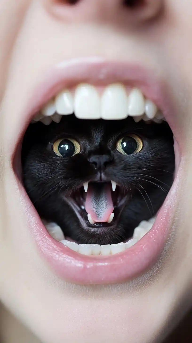 Cat Inside Mouth Illustration Midjourney提示词