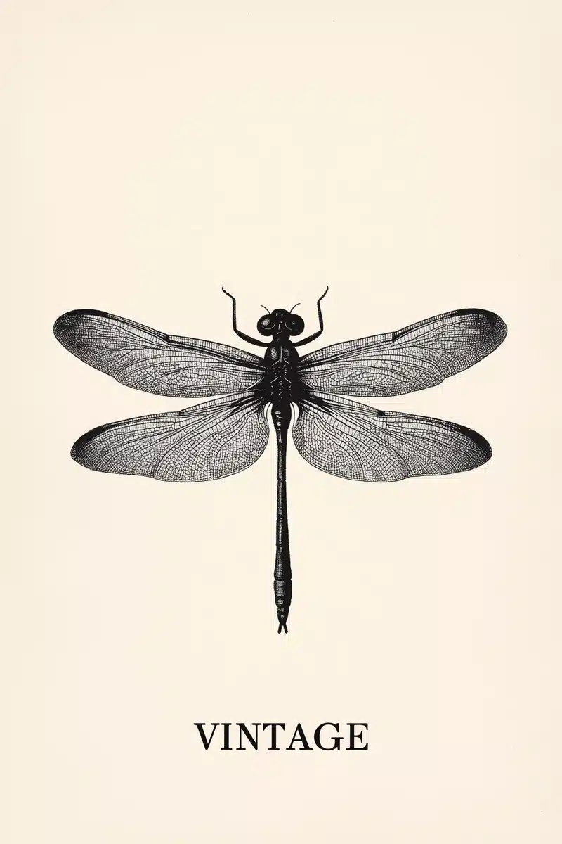 Vintage Minimalist Dragonfly Illustration Midjourney提示词