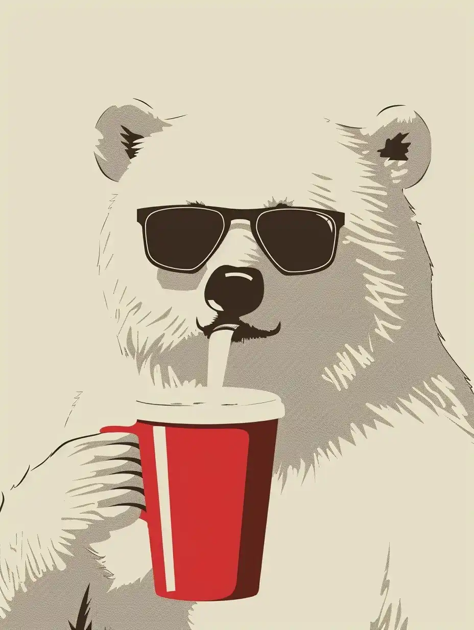 Minimalist Bear Sips Cup Midjourney提示词
