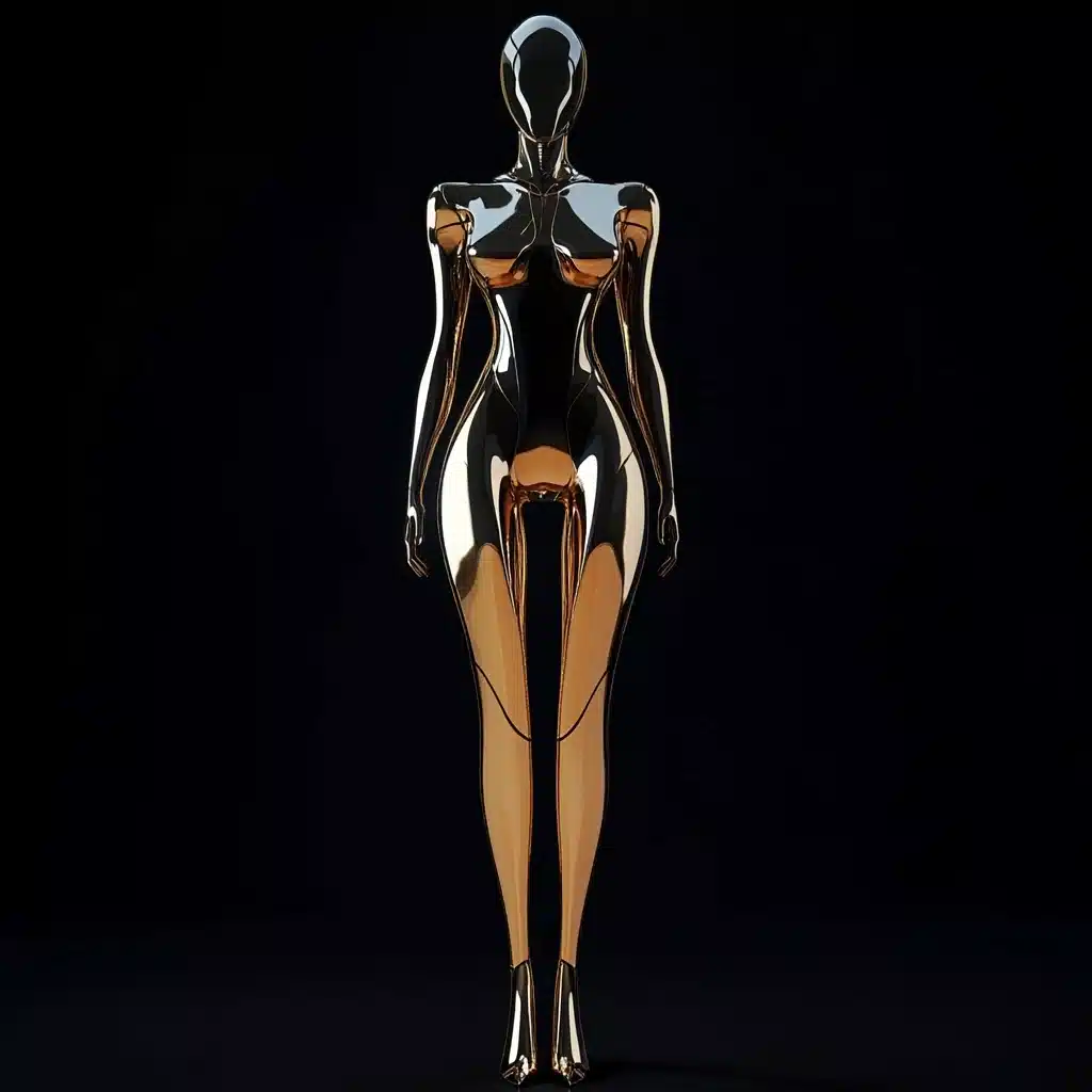Futuristic Bronze Robot Woman Midjourney提示词