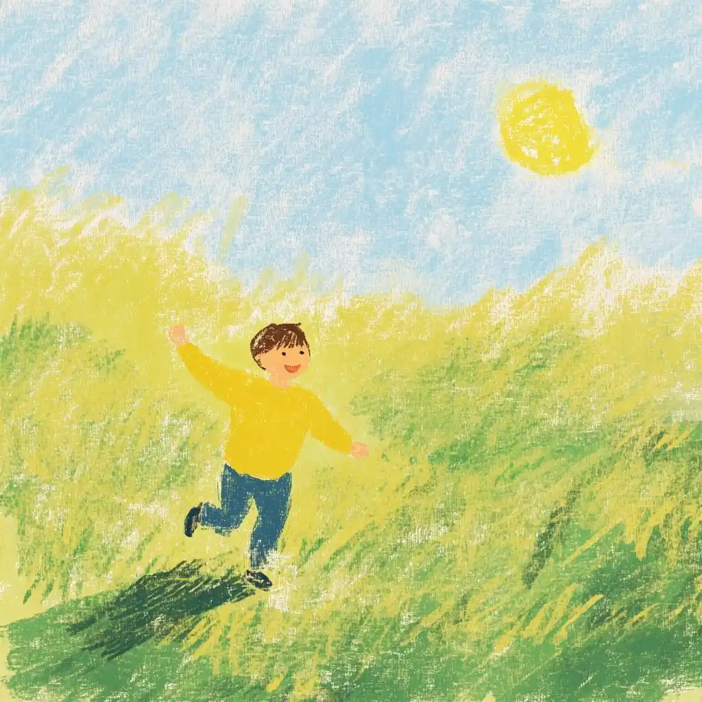 Minimalist Boy Running Field Midjourney提示词