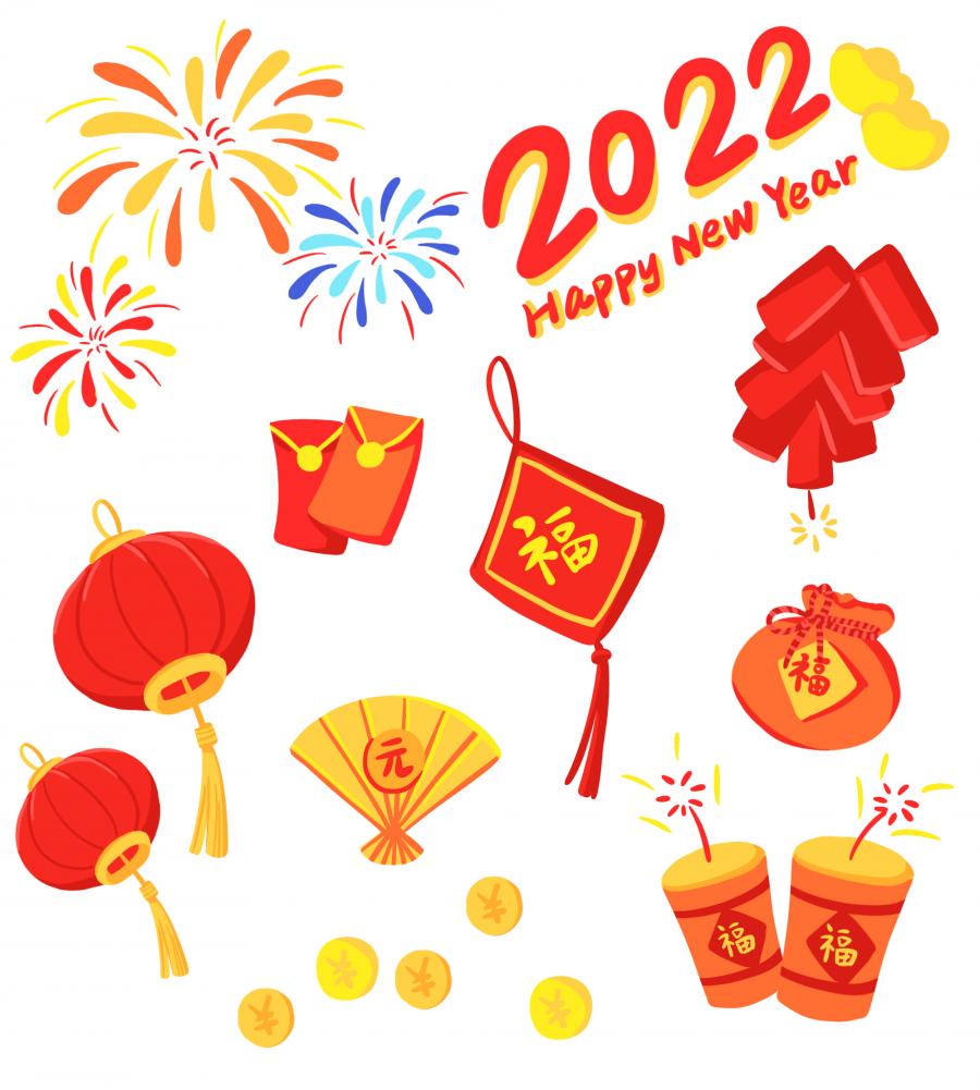 131款手绘卡通可爱喜庆虎年2022新年拜年贴纸ai矢量PNG免扣设计素材PSD