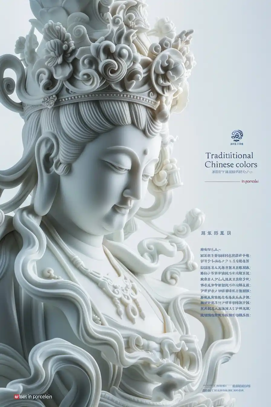 White Celadon Guanyin Exhibit Midjourney提示词