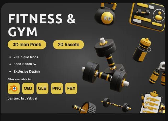 Fitness and Gym 3D Icon Pack