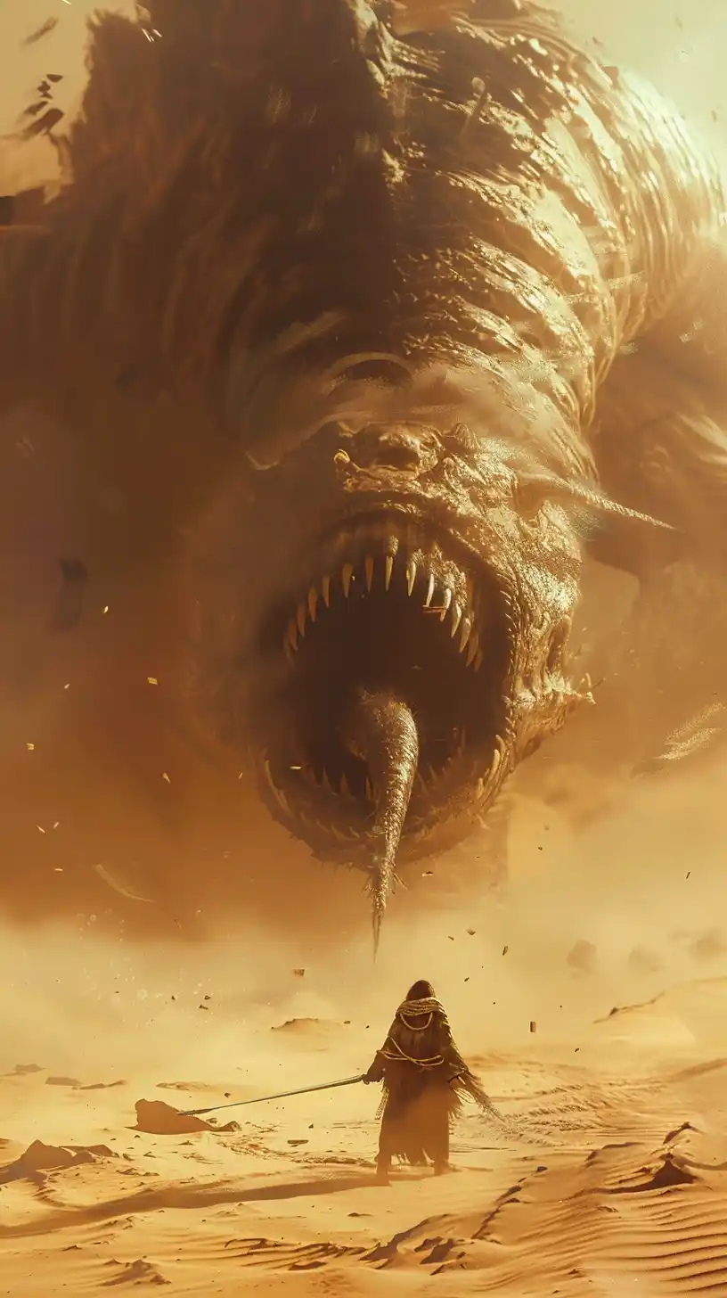 Dark Fremen Sandworm Encounter Midjourney提示词