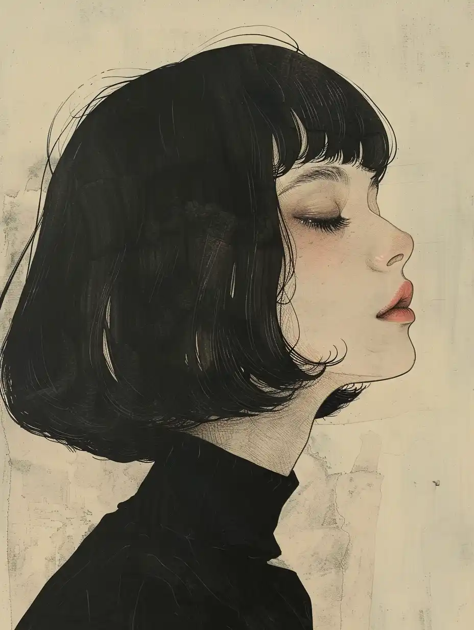 Asian Woman in Tsuge Style Midjourney提示词