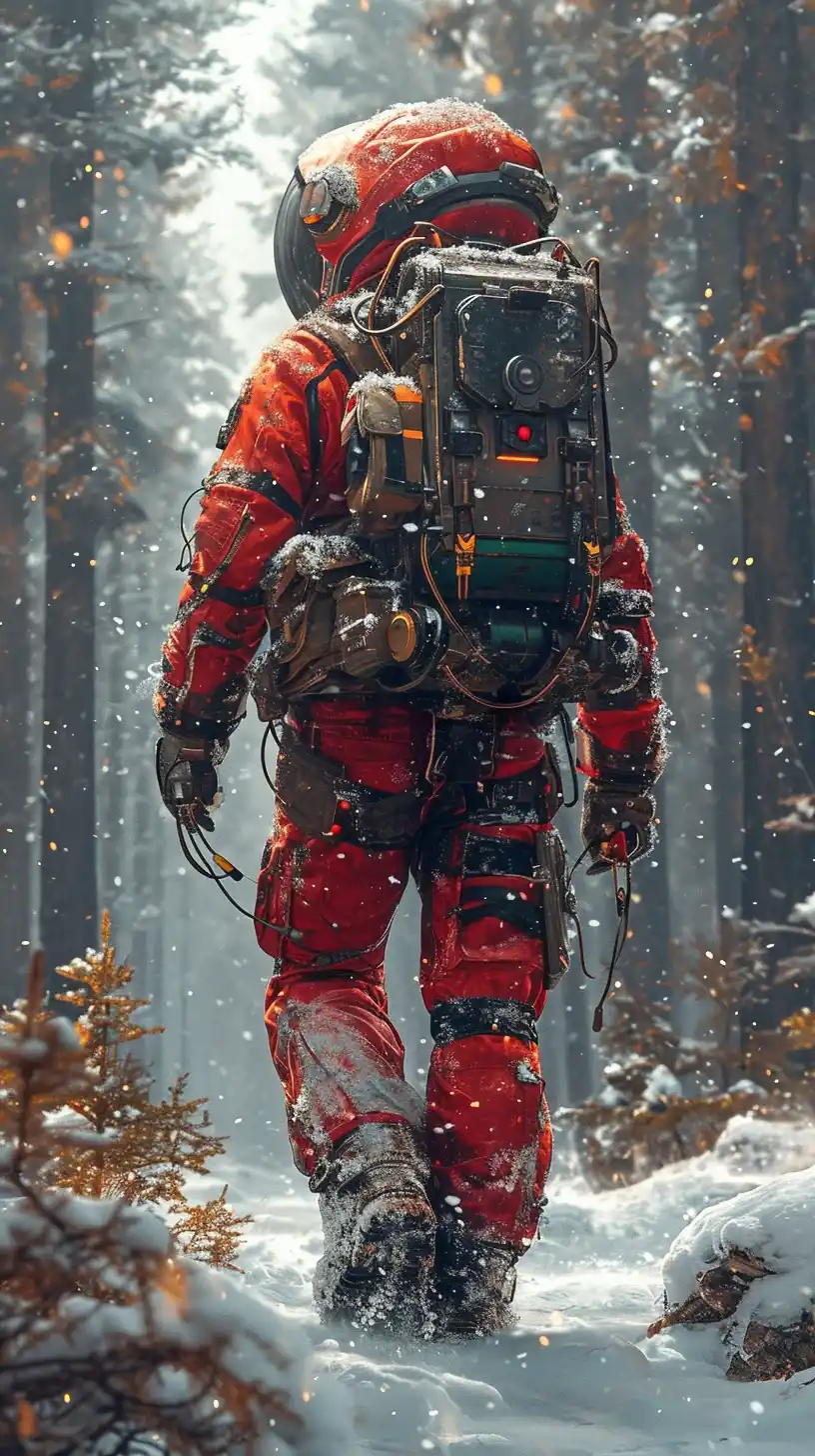 Futuristic Astronaut in Winter Woods Midjourney提示词
