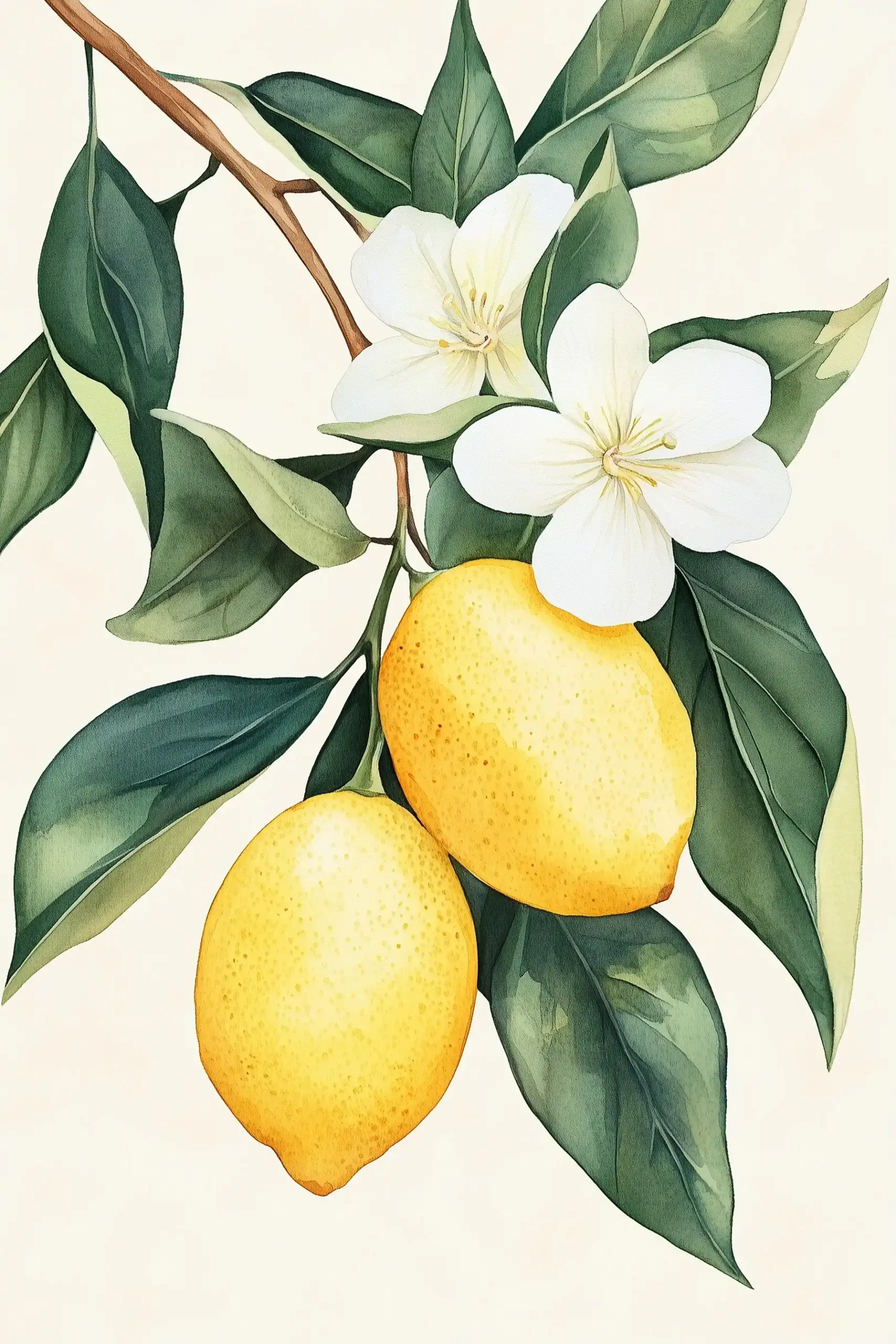 Watercolor Lemons and Flowers Midjourney 提示词生成效果
