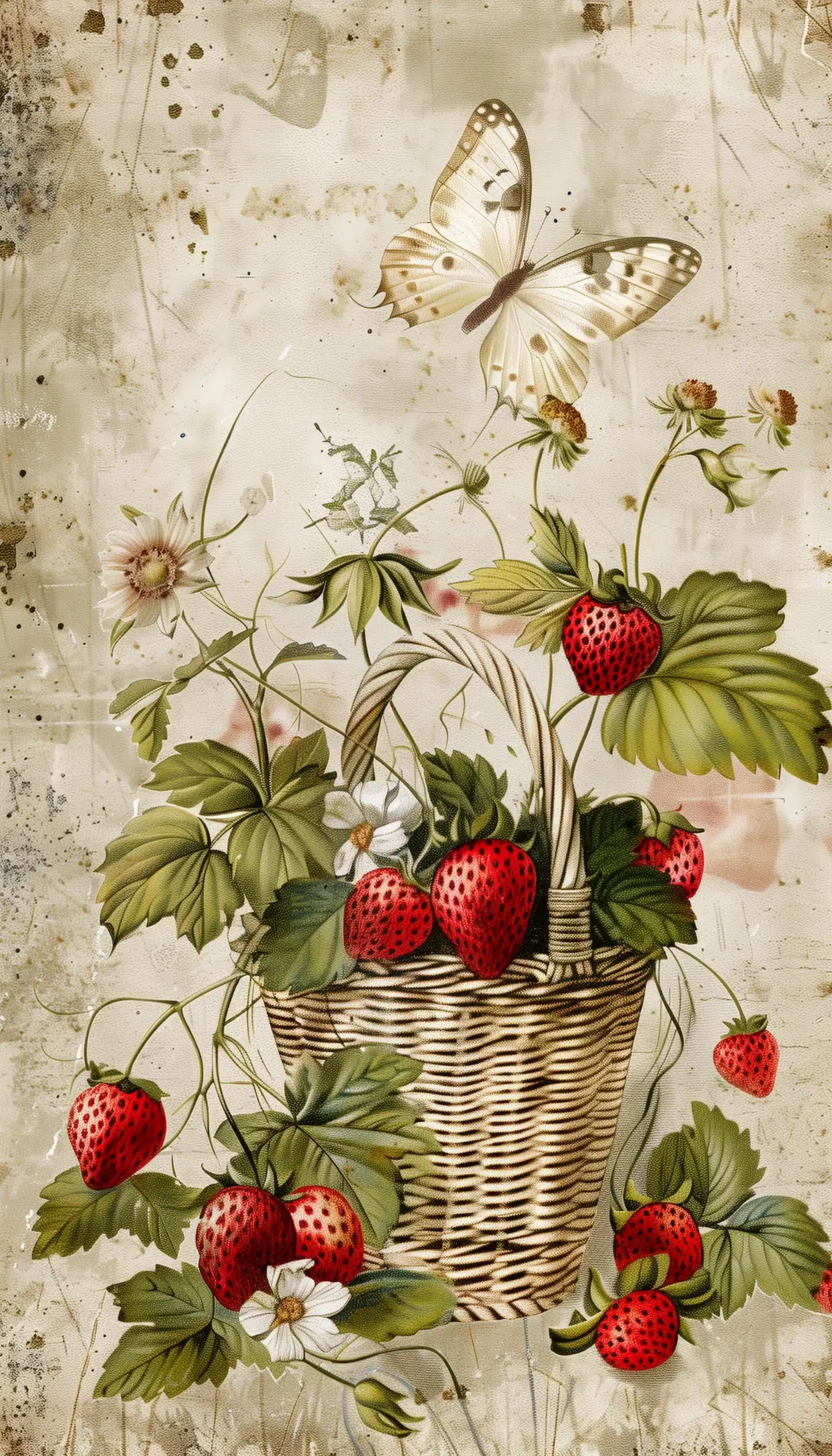 Vintage Strawberry Basket Clipart Midjourney提示词