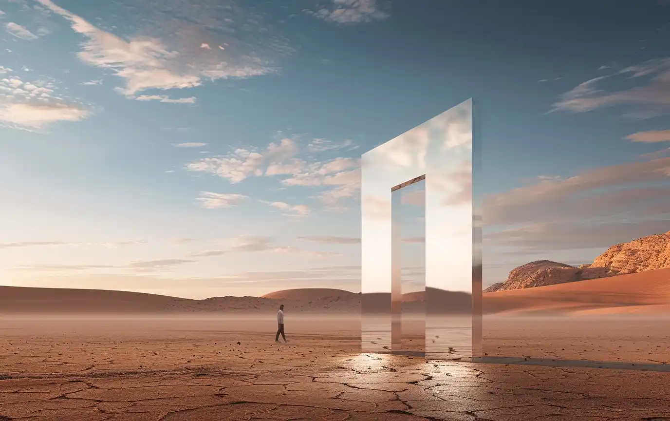 Surreal Door in Desert Midjourney提示词
