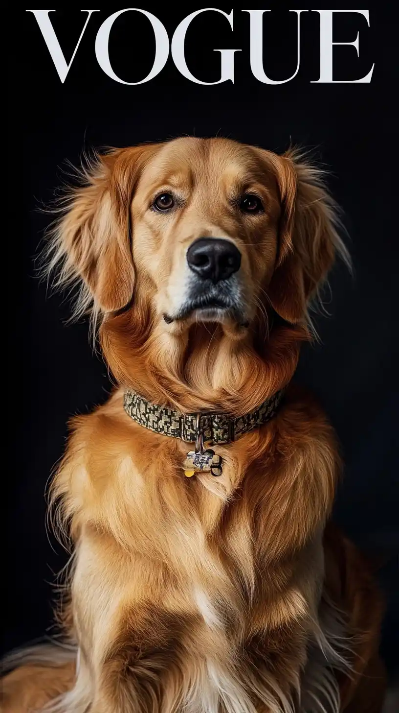 Vogue Cover Golden Retriever Fashion Midjourney提示词
