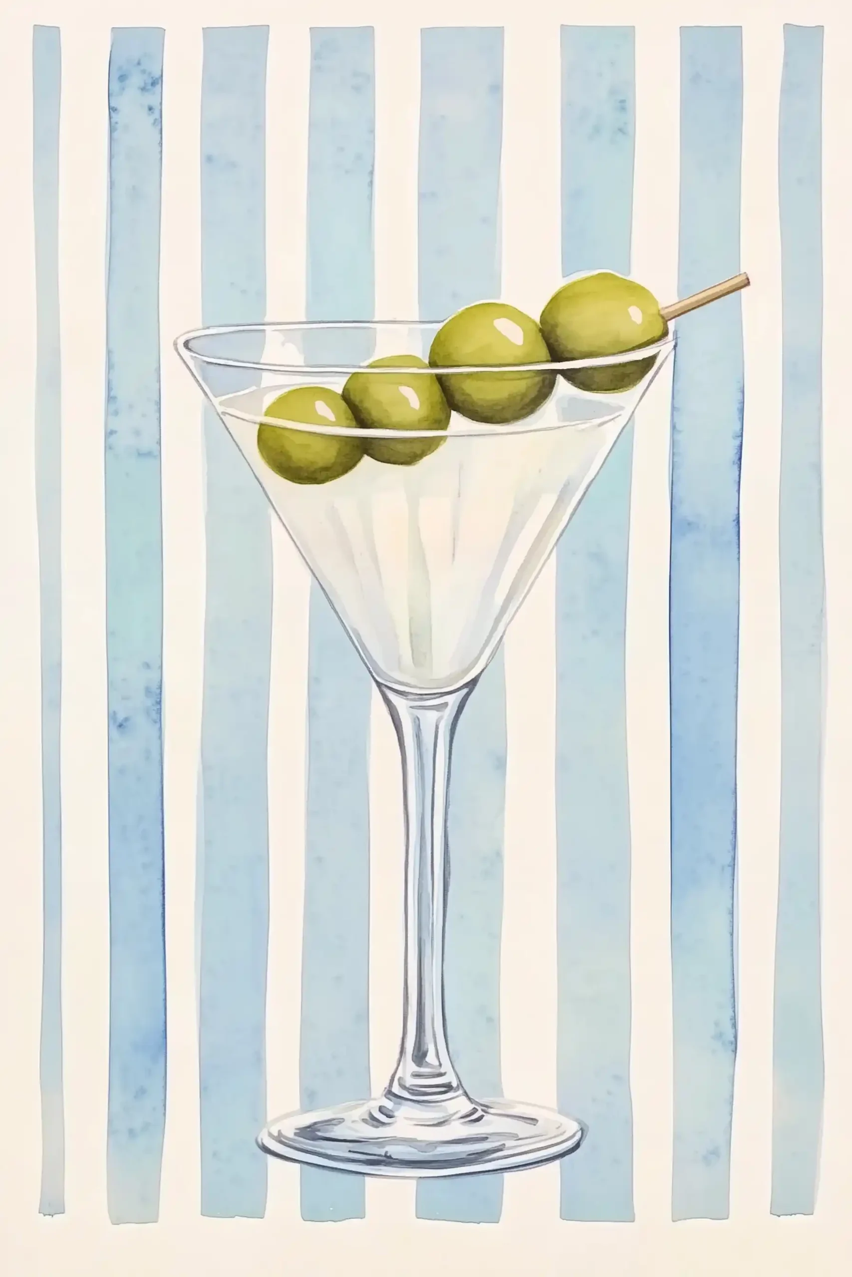 Vintage Martini Watercolour Illustration Midjourney提示词