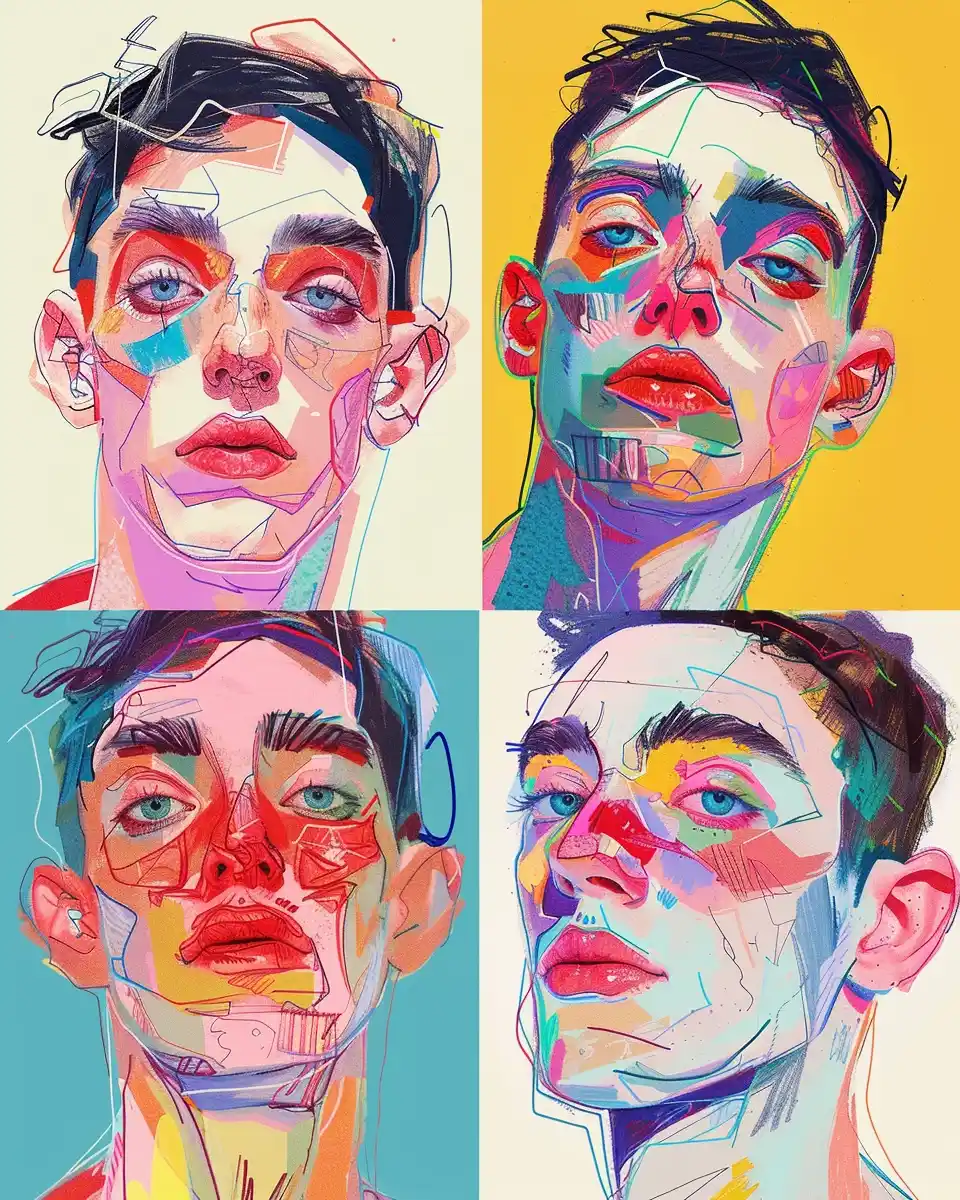 Pastel Male Collage Portraits Midjourney提示词