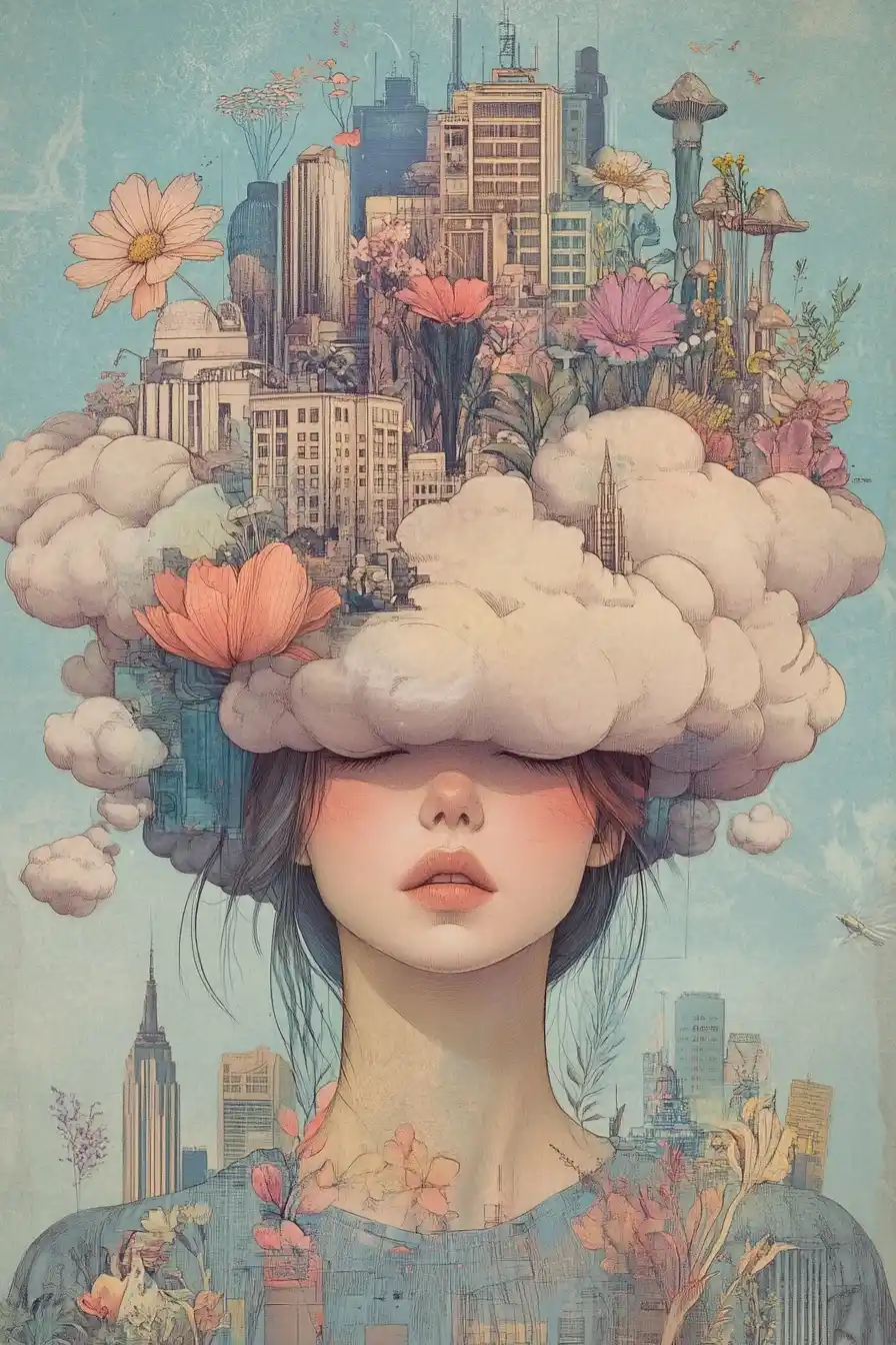Surreal Woman with Cloudscape Midjourney 提示词生成效果