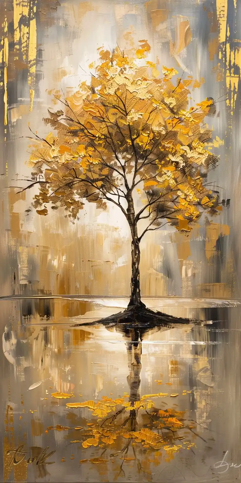 Golden Tree Reflections Midjourney提示词