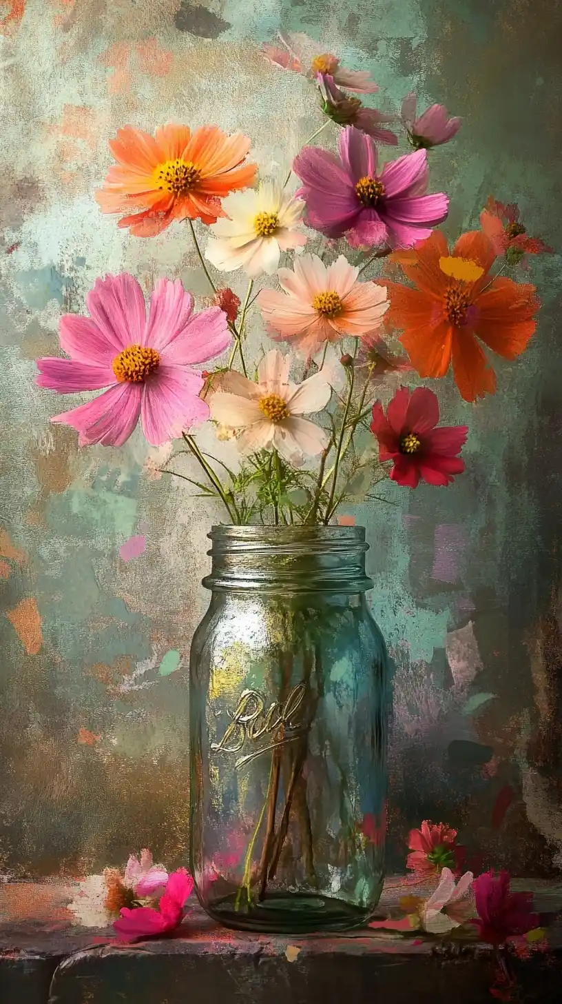 Shabby Chic Cosmos Jar Midjourney提示词
