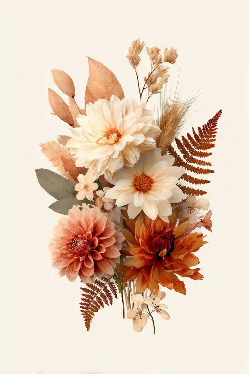 Watercolor Autumn Botanical Bouquet Midjourney提示词