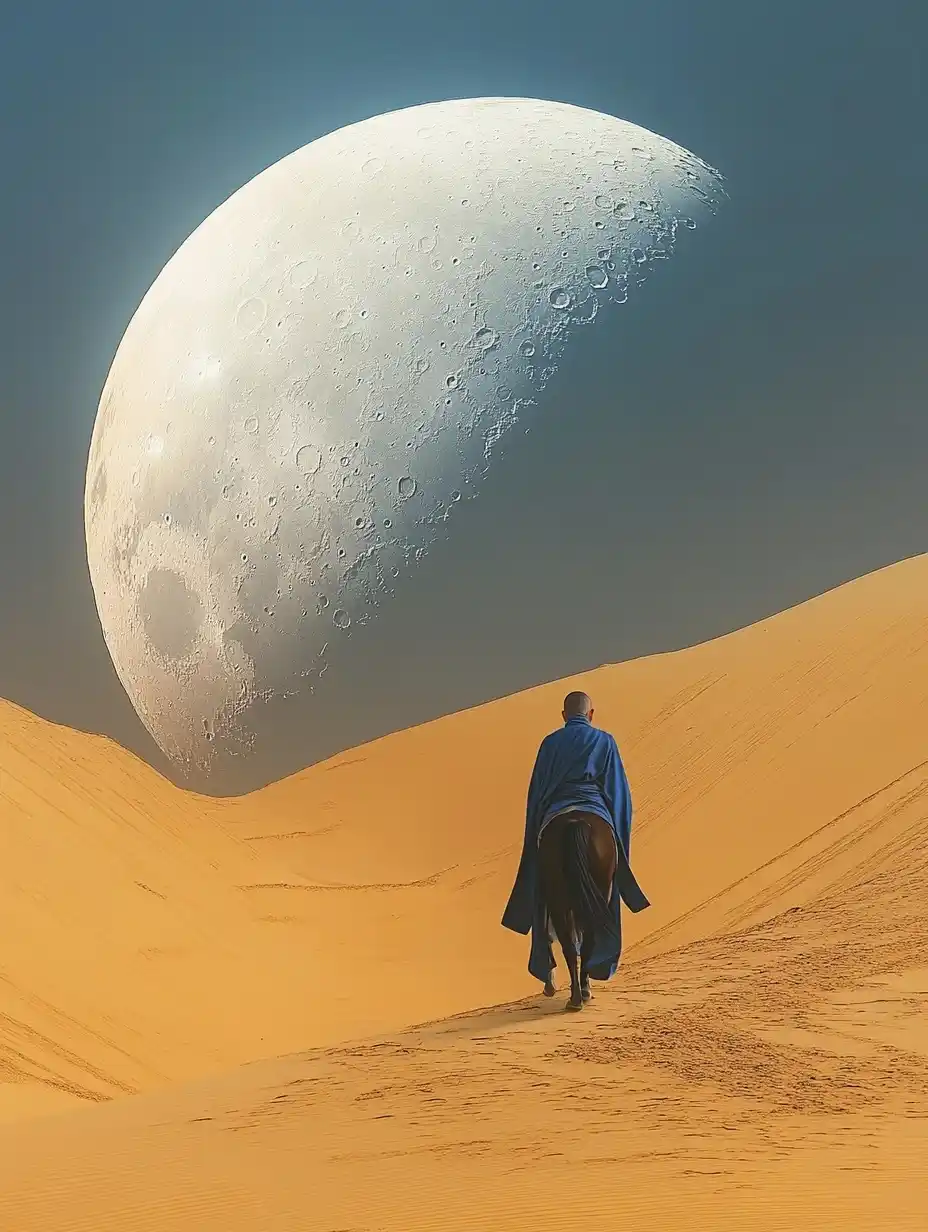 Monk Crossing Desert Dune Midjourney提示词